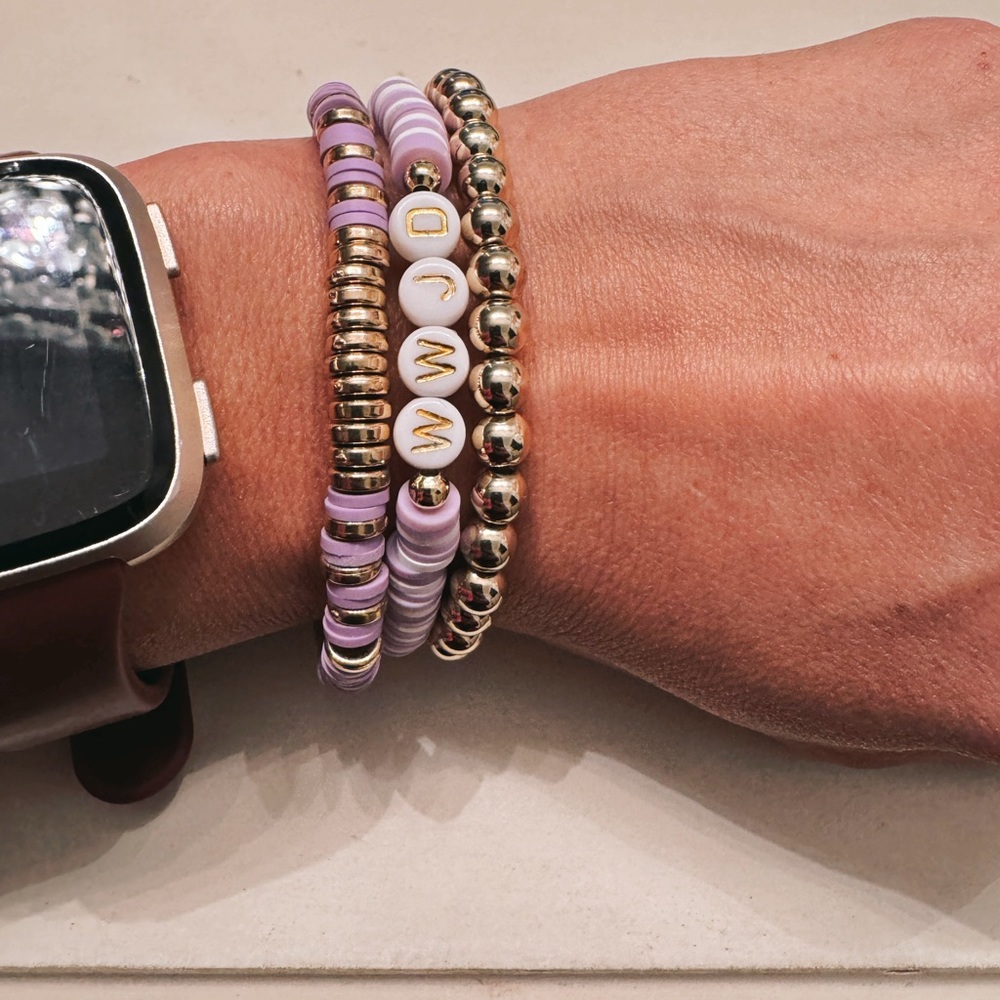 WWJD Clay Christian Jewelery Jesus Bracelet Stack in Purple Heishi Style